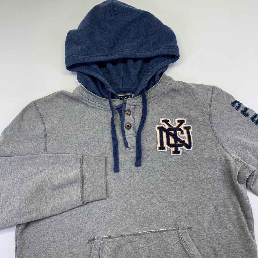 Aeropostale Mens XL Hoodie Gray‎ Blue Button Pullover Sweatshirt Skater Surf Y2k
